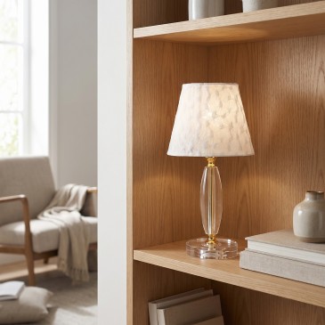 Lampe de table classique en cristal et tissu | Mondialshop