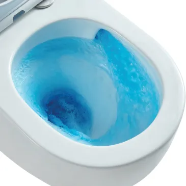 Wand-WC und Bidet, mattweiß, randlos, mit Moon-Zyklonspülung.