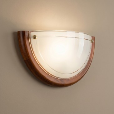 Applique classica a lunetta Vetro bianco effetto ghiaccio Cornice in legno Per interni E27