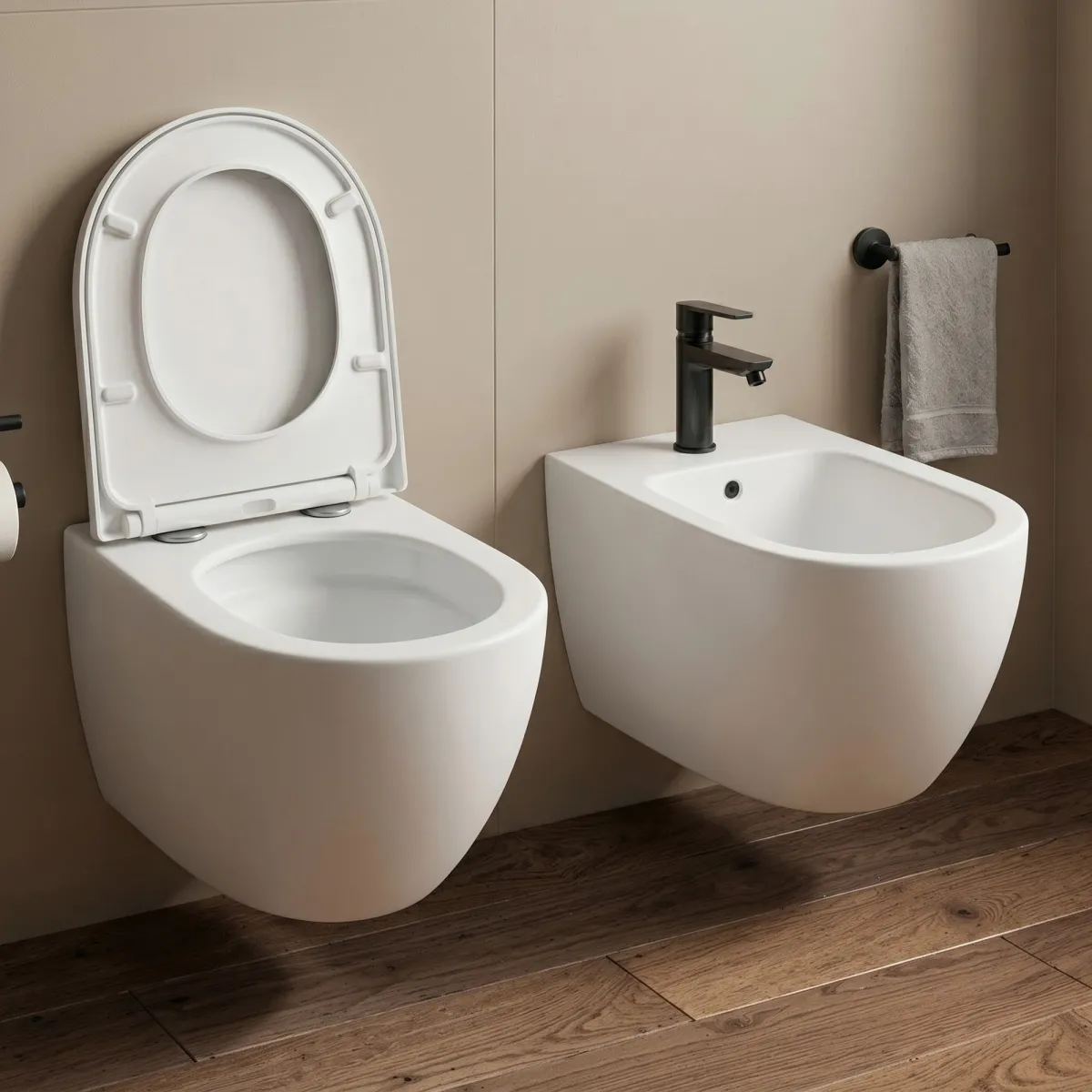 Wand-WC und Bidet, mattweiß, randlos, mit...