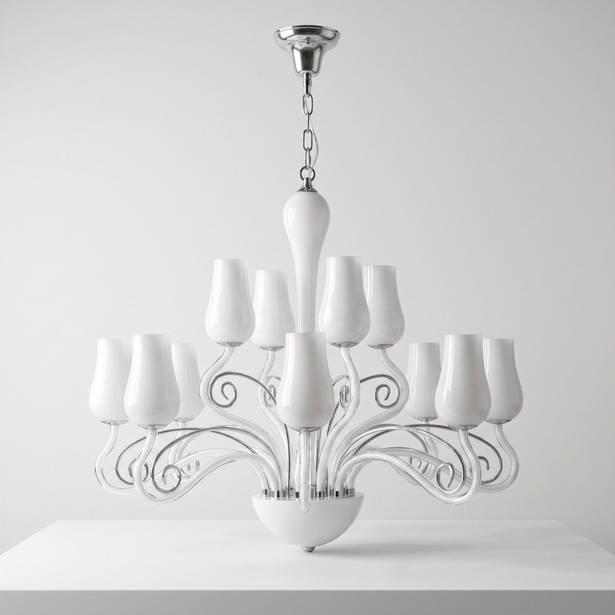 Lustre en verre soufflé à 12 bras E14 | Mondialshop