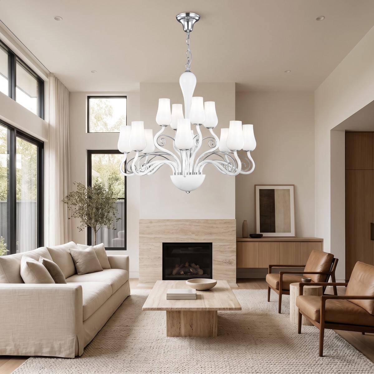 Lustre en verre soufflé à 12 bras E14 | Mondialshop