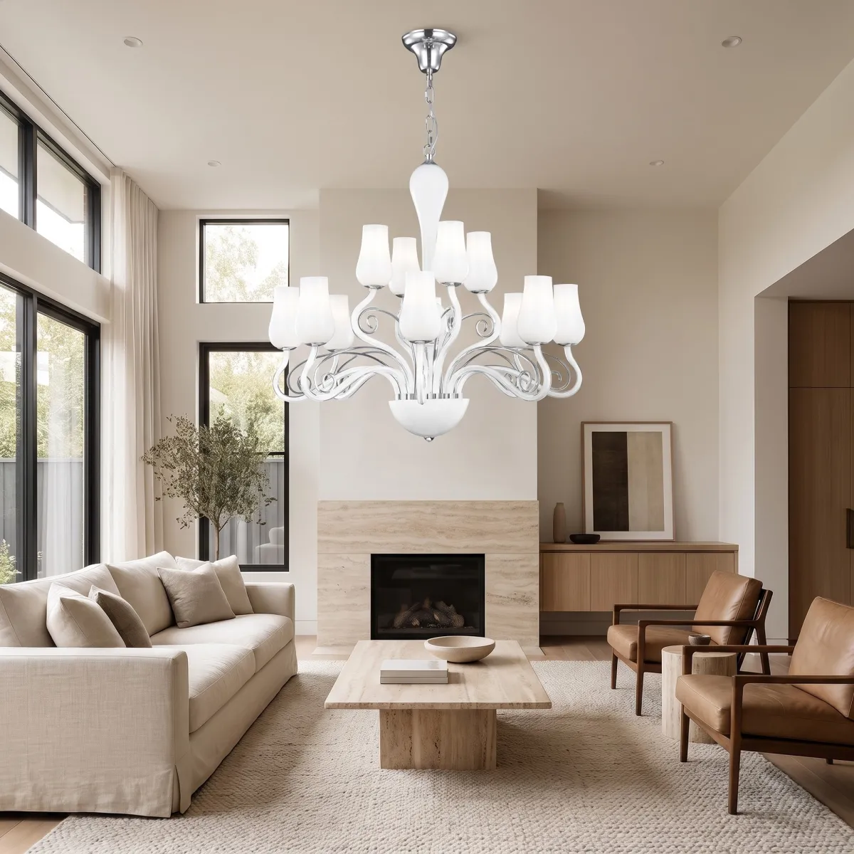 Lustre en verre soufflé à 12 bras E14 | Mondialshop