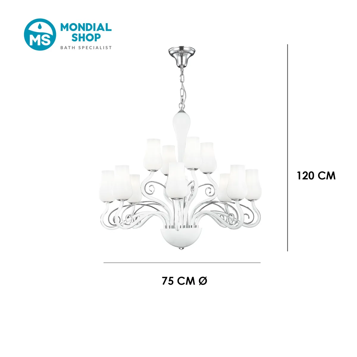 Lampadario 12 Bracci Vetro Soffiato E14 | Mondialshop