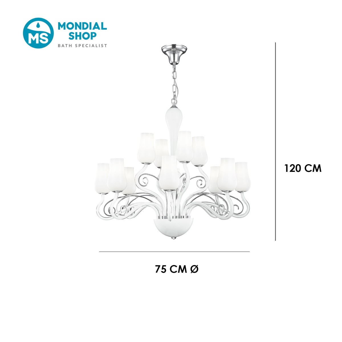 Lustre en verre soufflé à 12 bras E14 | Mondialshop