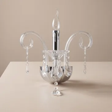 Applique Una Luce Vetro Pendangli Cristallo K9 Finiture Cromo Lampada Classica E14