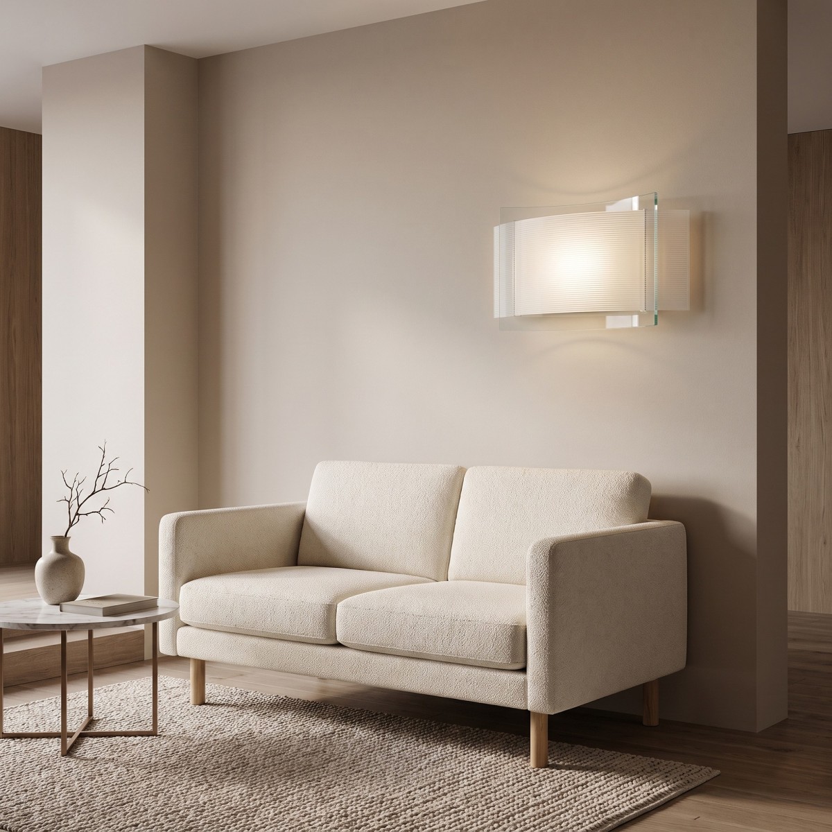 applique moderna in vetro bianco rigato con attacco E27