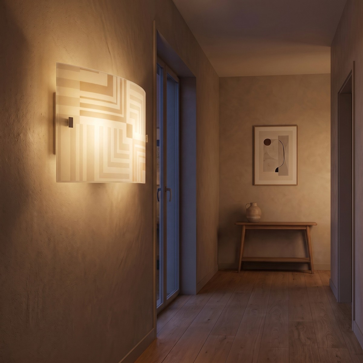 Rechteckige Wandleuchte mit dekorativem weißen Glas und...