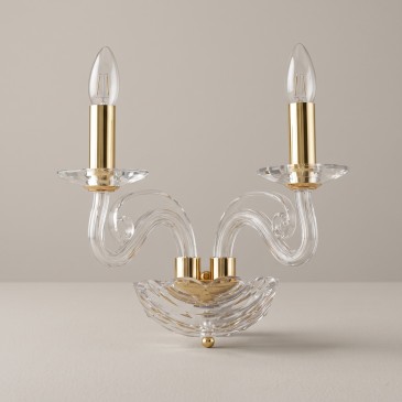 Applique Classica a 2 Bracci in Cristallo e Finitura Oro