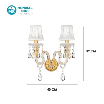 Zweiarmige Wandleuchte aus Gold und Kristall | Mondialshop