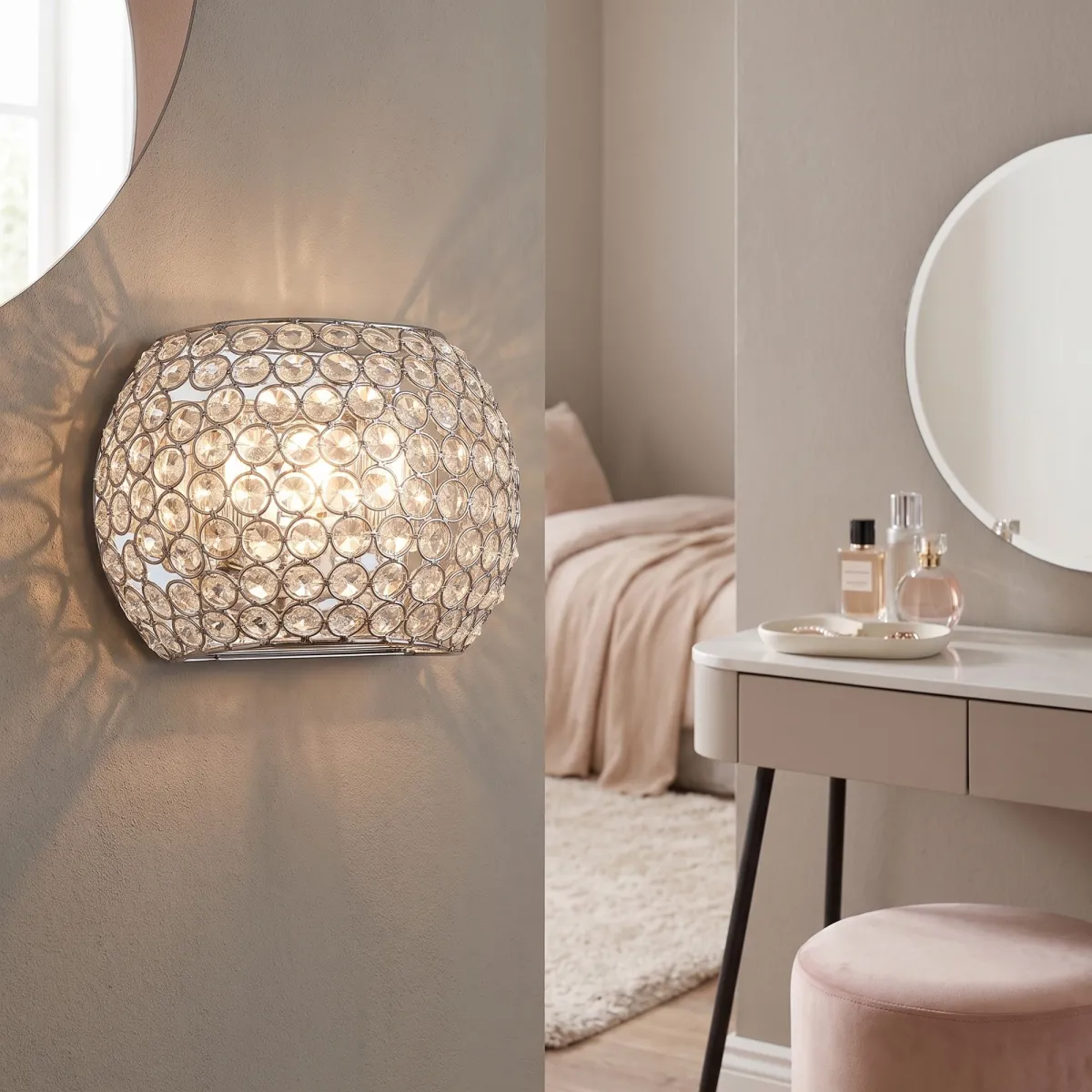 Applique murale ronde chromée K9 Crystal | Mondialshop