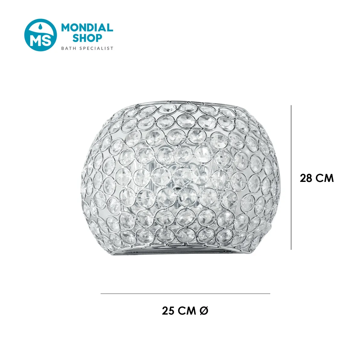 Applique murale ronde chromée K9 Crystal | Mondialshop
