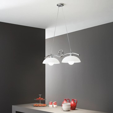 I-HALLEY/2 CR - Sospensione Biliardo Cromato Metallo diffusori Vetro Moderno Interno E27