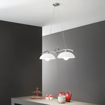 I-HALLEY/2 CR - Sospensione Biliardo Cromato Metallo diffusori Vetro Moderno Interno E27