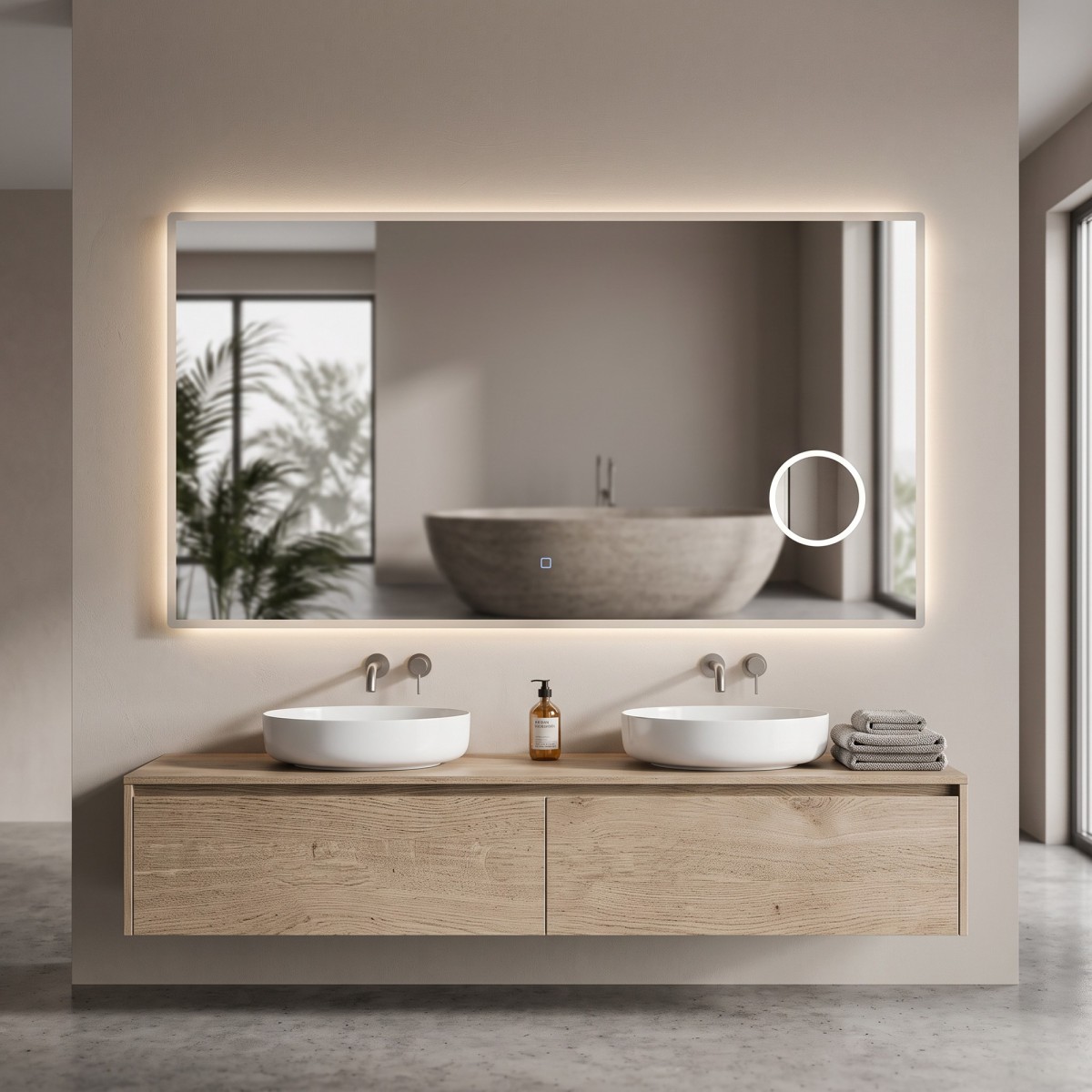 Miroir de salle de bain LED avec grossissement x3 et...