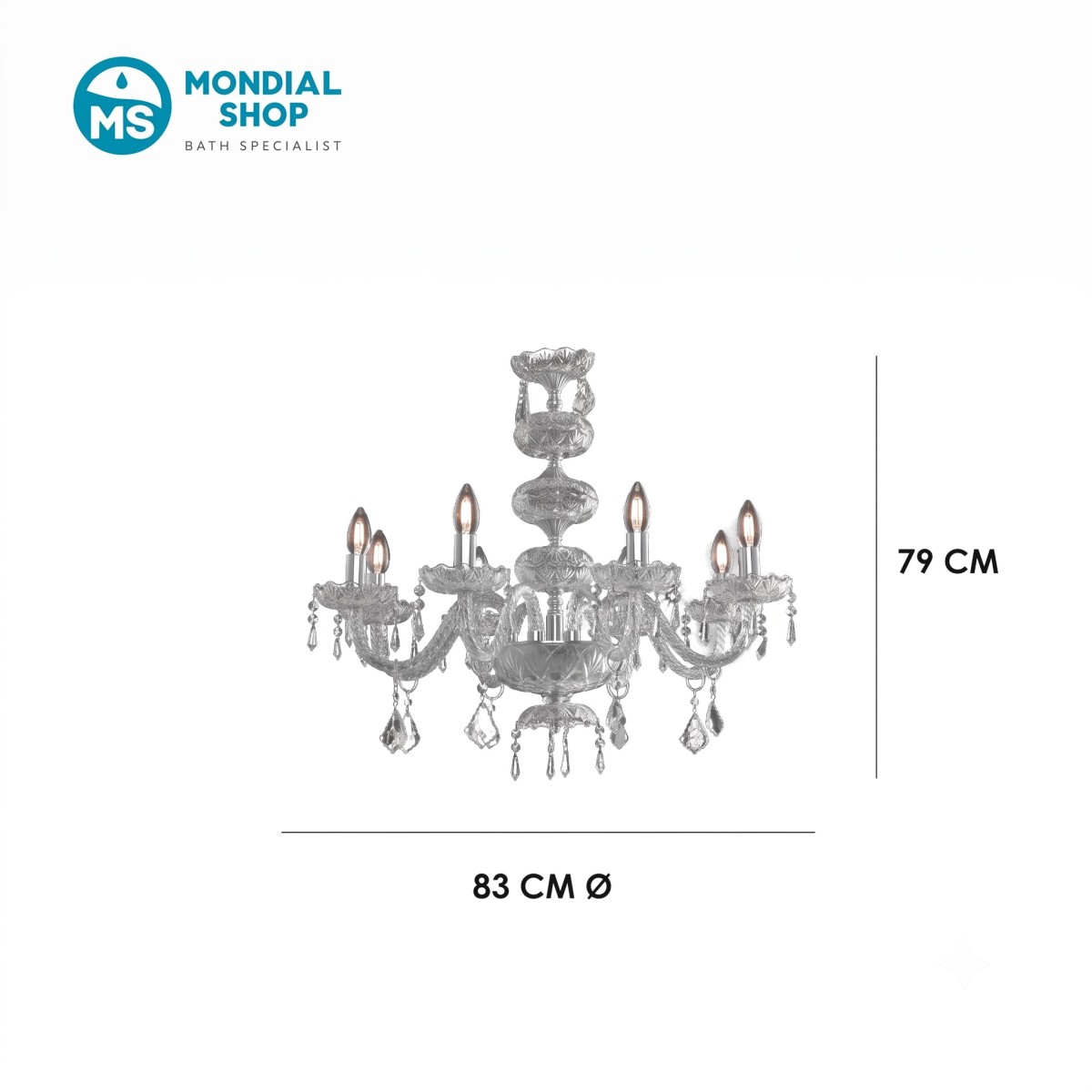 Lustre en chrome poli et cristal 8xE14 | Mondialshop