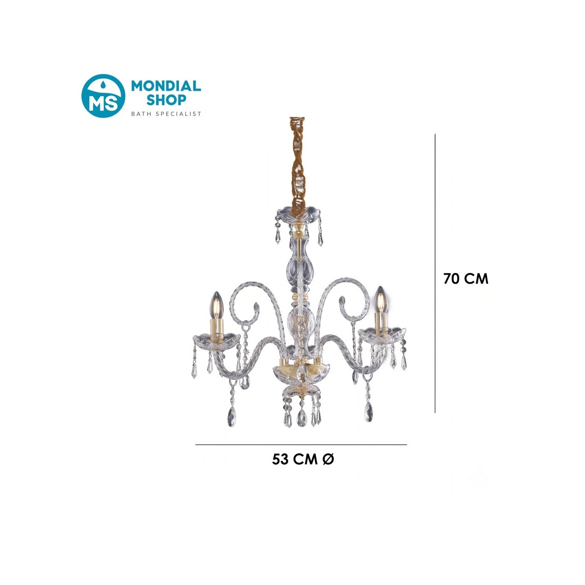 Lustre classique à 3 lumières en or et cristal | Mondialshop