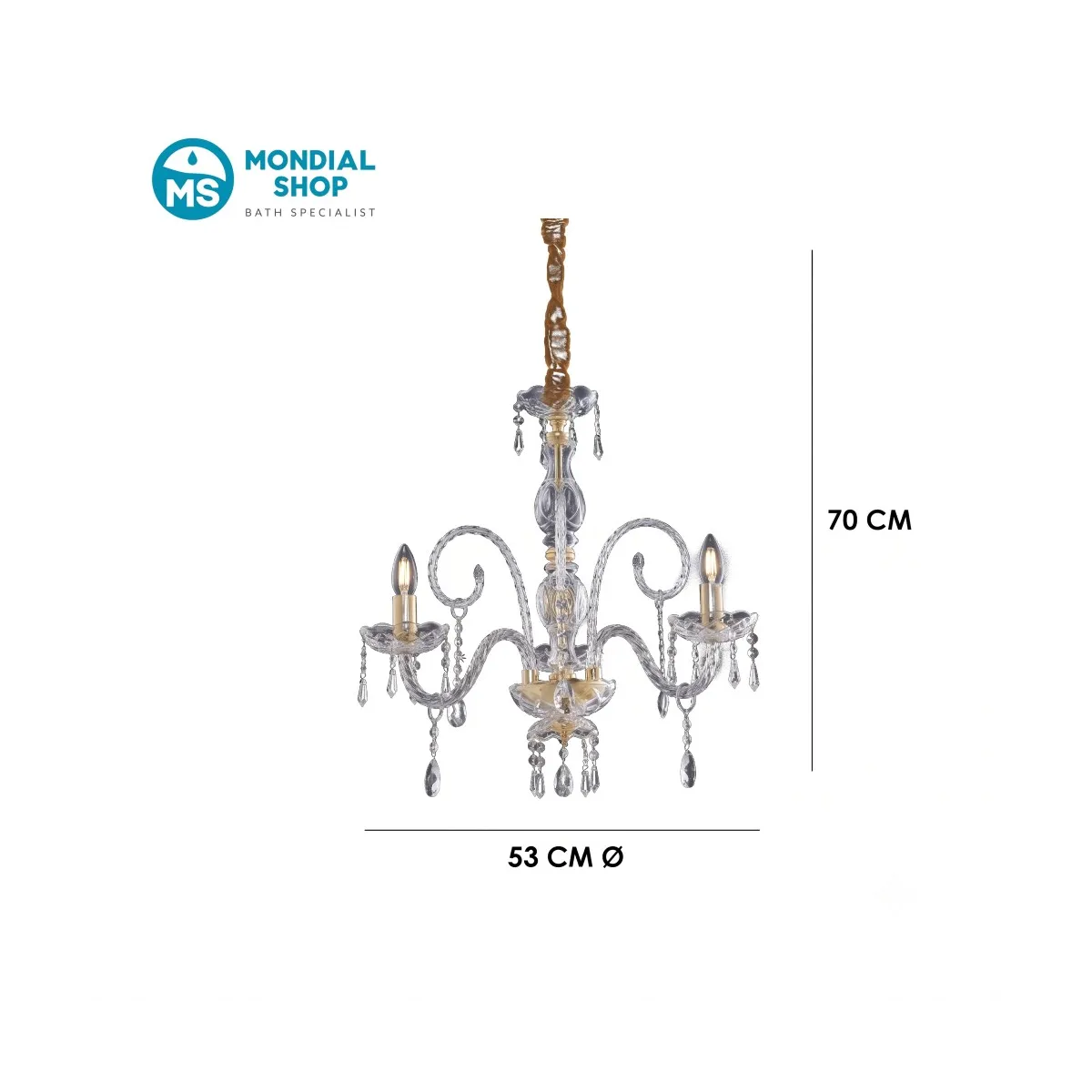 Lustre classique à 3 lumières en or et cristal | Mondialshop