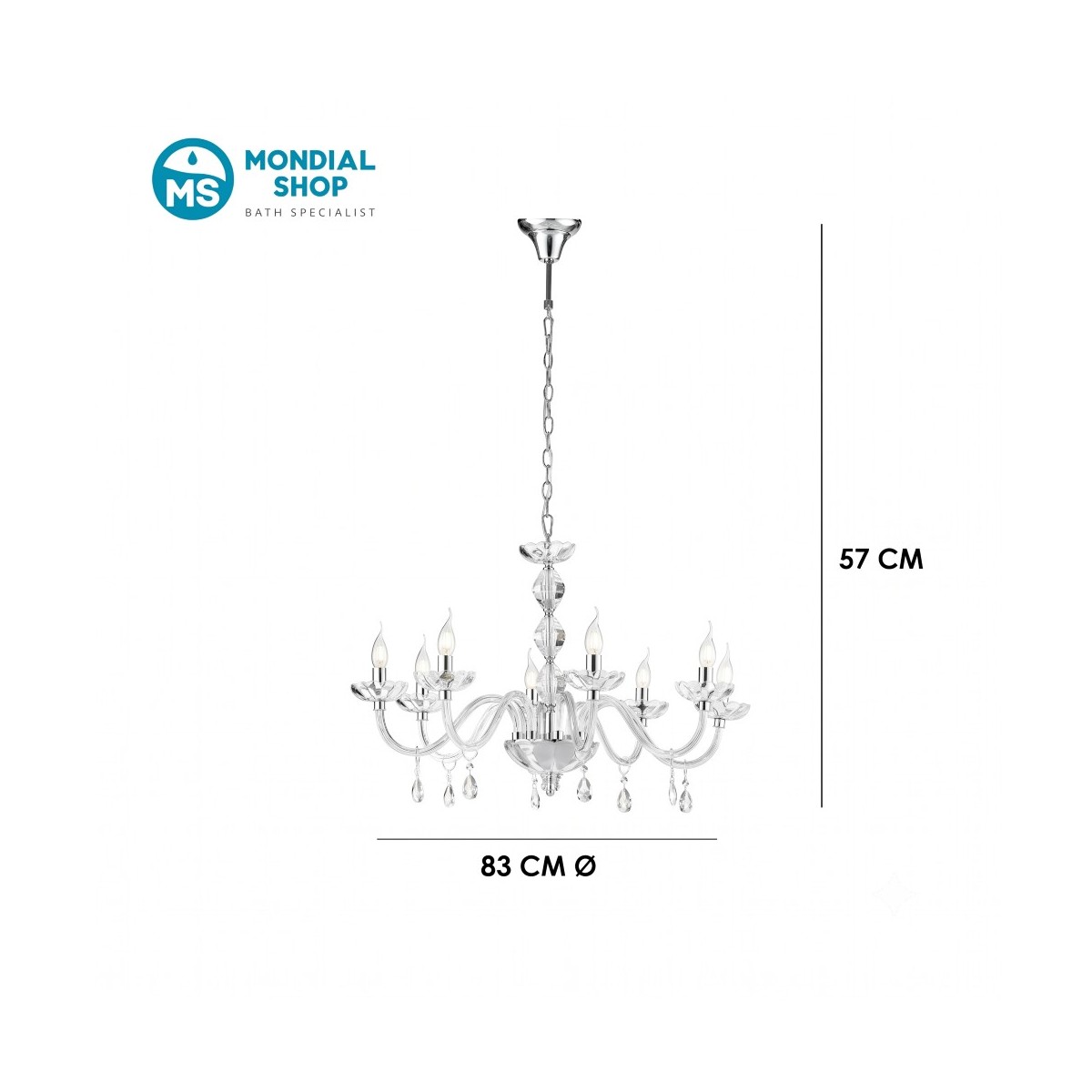 Kristalllüster in Chrom oder Gold, 8xE14 | Mondialshop