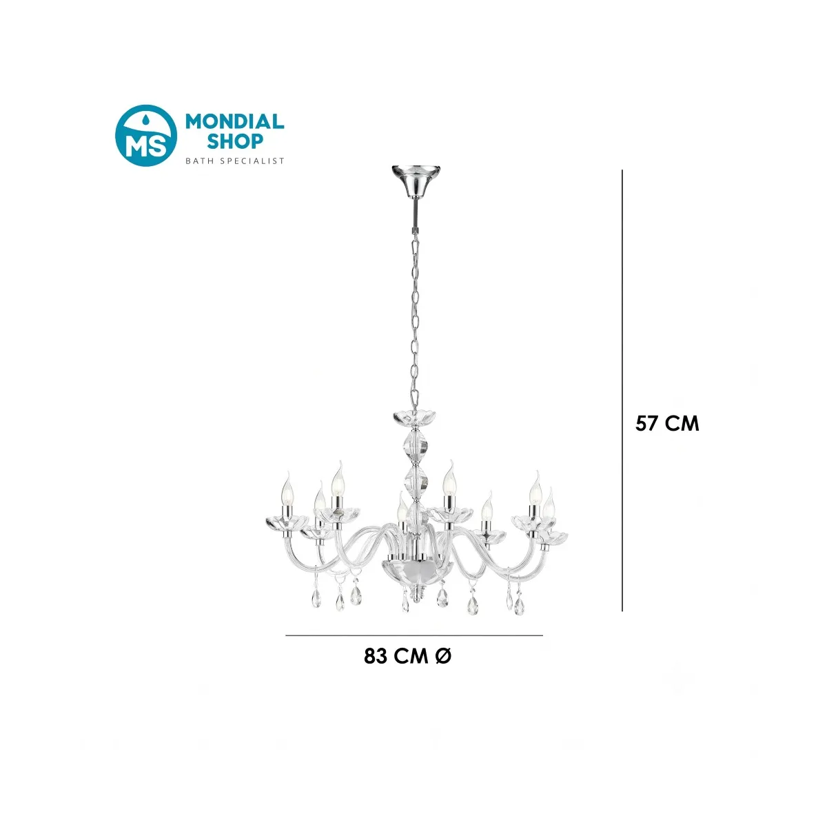 Kristalllüster in Chrom oder Gold, 8xE14 | Mondialshop