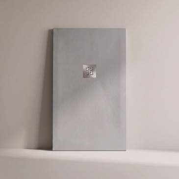 Receveur de douche en résine gris clair à trou latéral PLUS