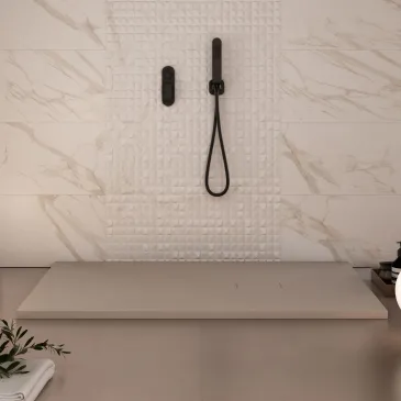 Receveur de douche en résine gris tourterelle, trou latéral MAKA