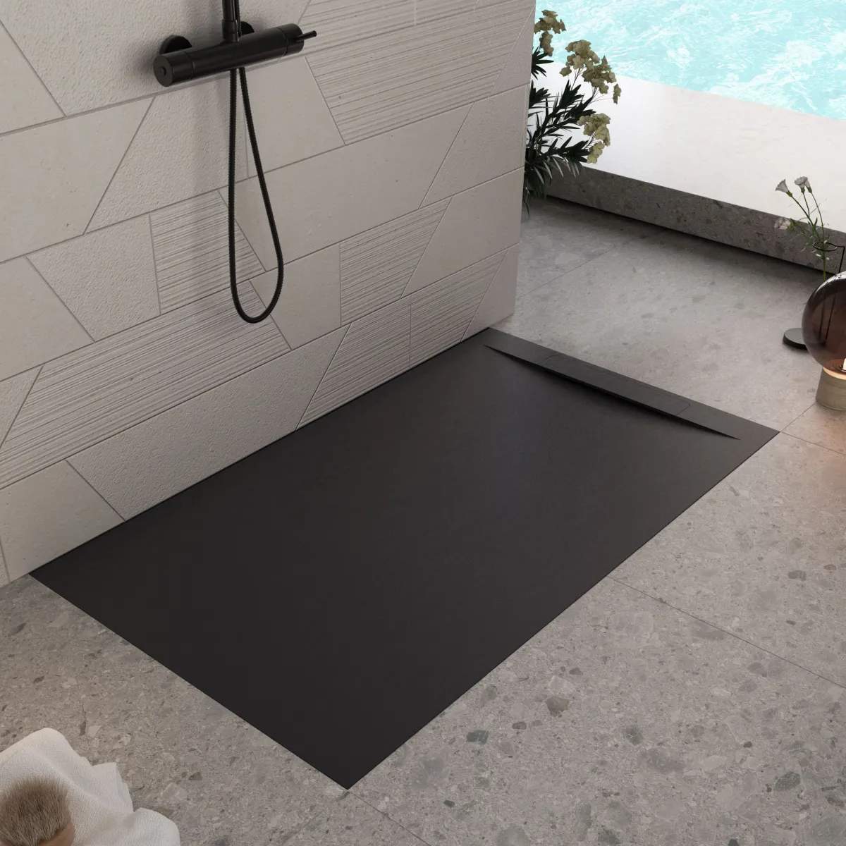 Receveur de douche en résine minérale noire | Vincent