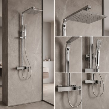 Colonna doccia quadrata con soffione 25x25 doccetta tutta inox FLEX