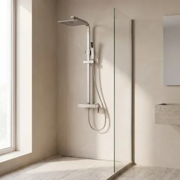 Colonna doccia quadrata in acciaio spazzolato satinato con soffione