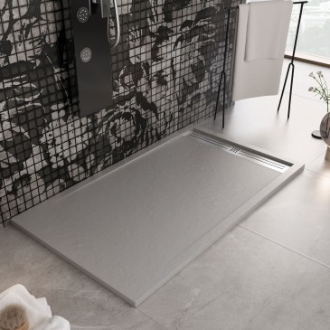 Receveur de douche en résine, gris clair, à ouverture latérale, GRID
