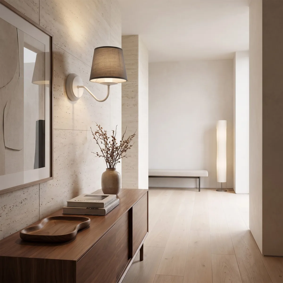 Wandleuchte aus grauem Stoff und weißem Metall | Mondialshop
