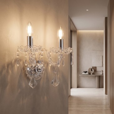 Klassische 2-armige Kristall- und Chromlampe | Mondialshop