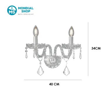 Lampe classique à 2 bras en cristal et chrome | Mondialshop