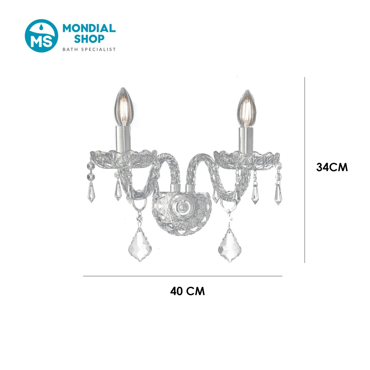 Klassische 2-armige Kristall- und Chromlampe | Mondialshop