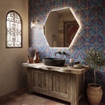 Miroir de salle de bain hexagonal à LED avec éclairage CCT | Mondialshop
