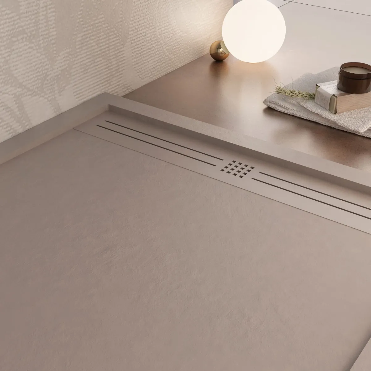 Duschwanne aus Sandharz mit seitlicher Öffnung GRID