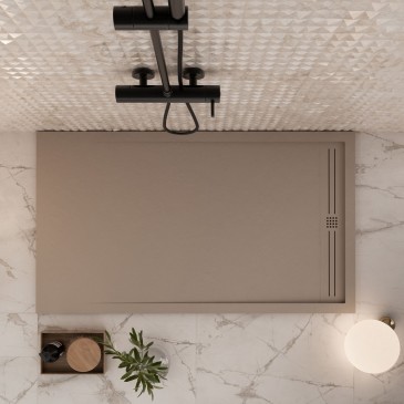 Receveur de douche en résine marbrée, pierre gris tourterelle, béton GRID