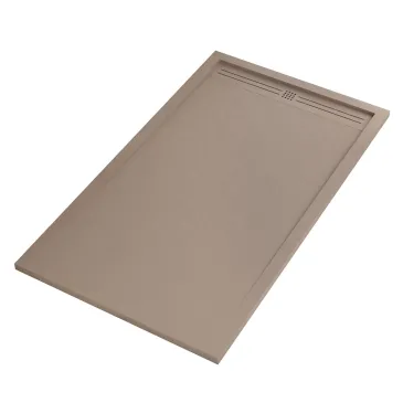 Receveur de douche en résine gris tourterelle avec trou latéral en grille