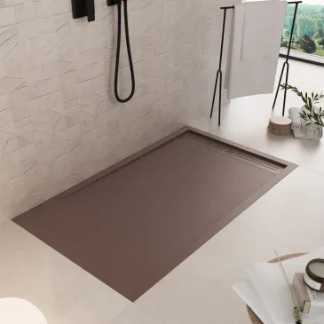 Receveur de douche en résine brune avec trou latéral GRID