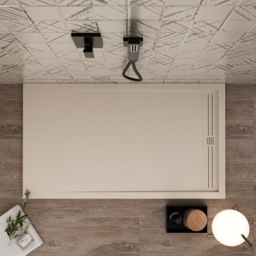 Receveur de douche GRID en résine marbrée, crème, pierre et ciment