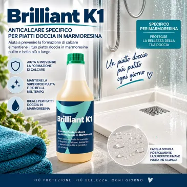 Traitement anticalcaire spécifique pour receveurs de douche en résine marbrée K1