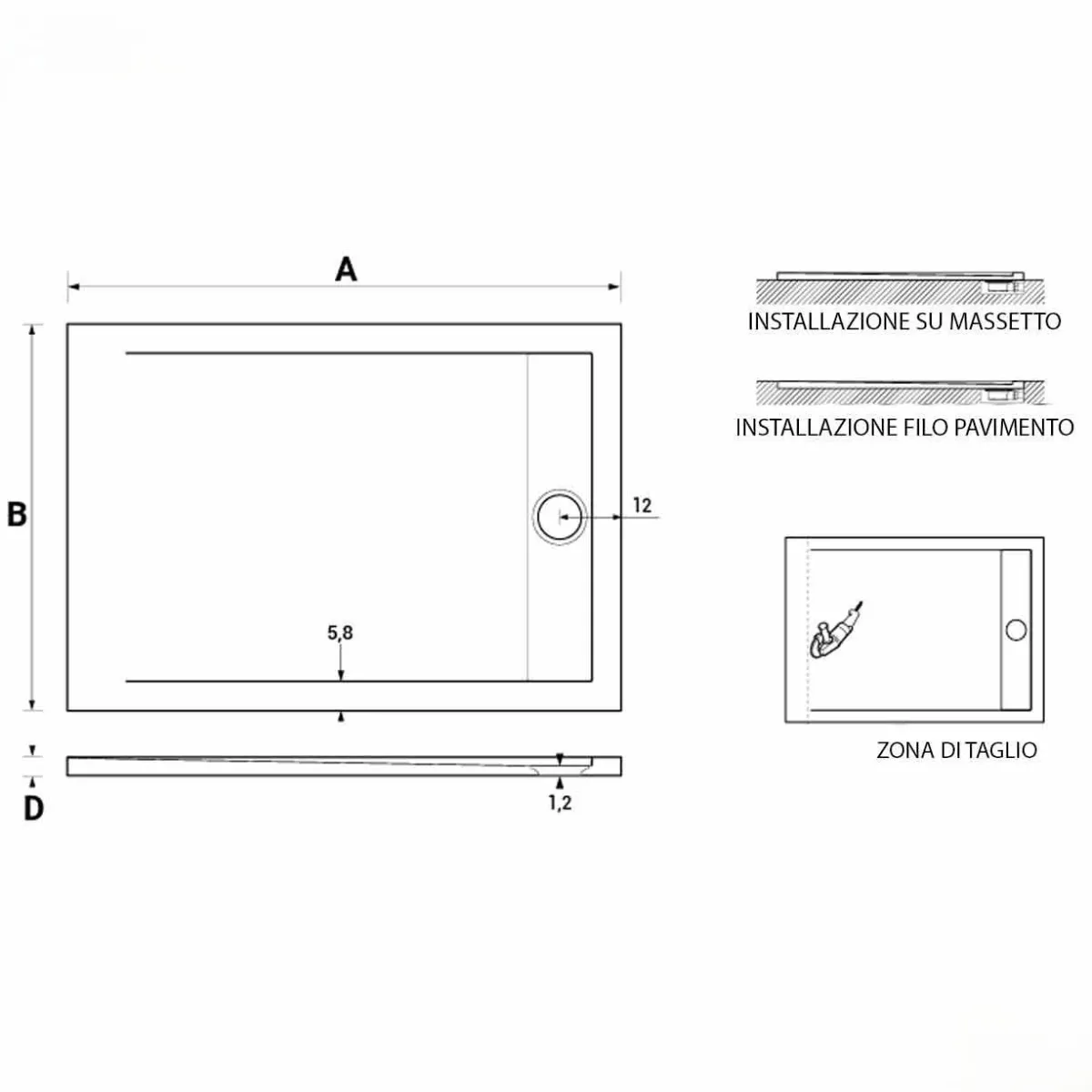 Receveur de douche 80 x 110 cm CRÈME en résine effet...
