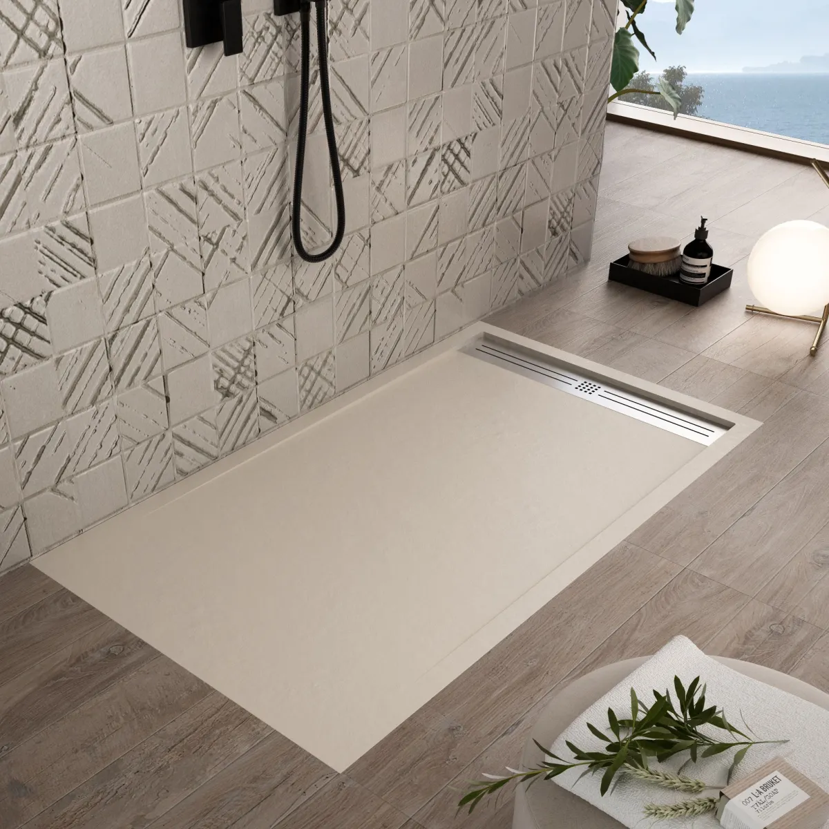 Piatto doccia 80X110 CREMA in marmo resina scarico...