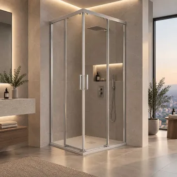 CABINE DE DOUCHE à deux côtés avec ouverture coulissante sans profilés ADRY. Même longueur.