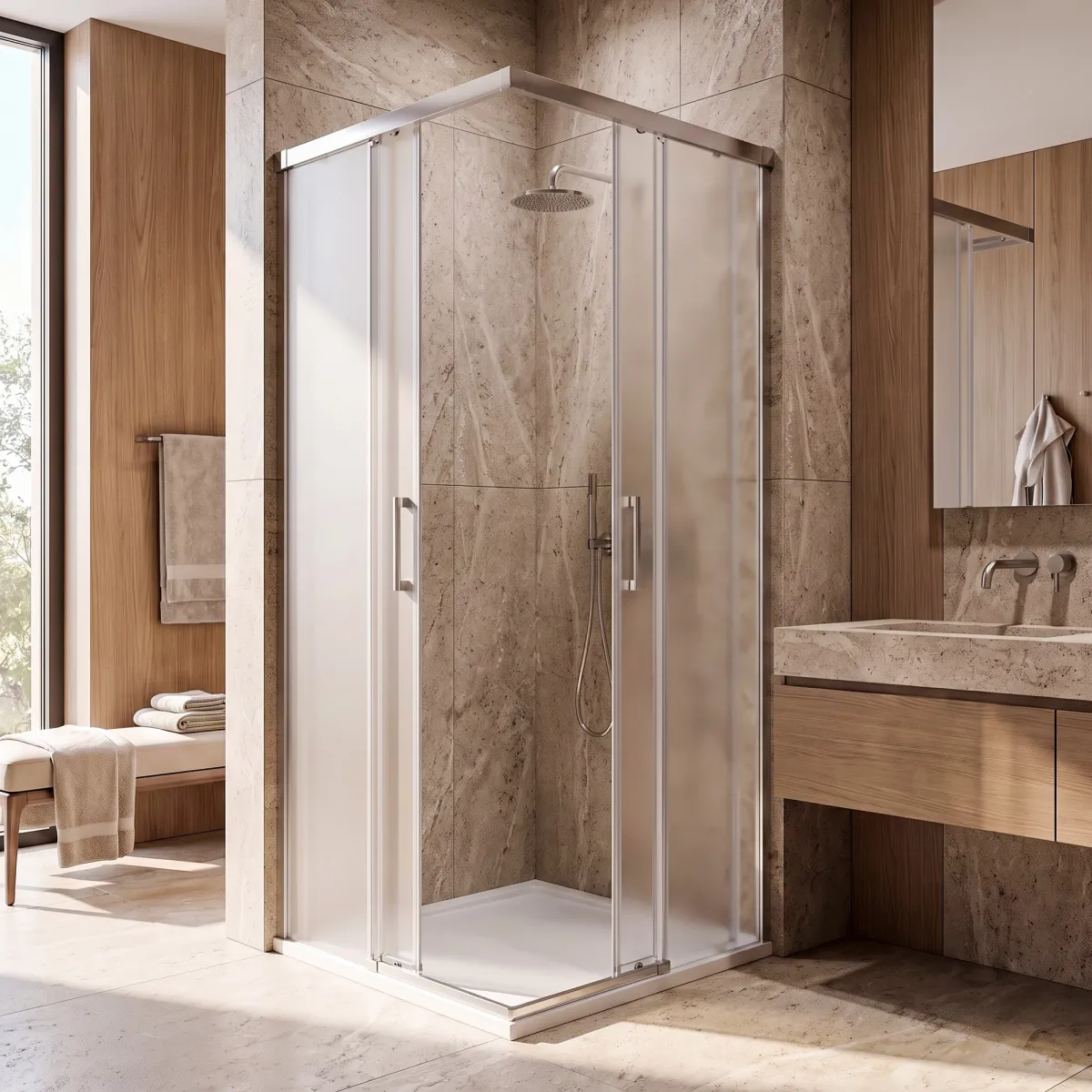 Cabine de douche coulissante d'angle gravée UNICO |...
