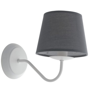 Applique murale Fable en métal blanc avec abat-jour en tissu gris