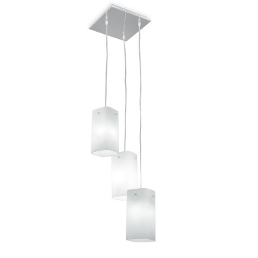 I-SQUARE/S3 - Lampadario a 3 Sospensioni Squadrate Vetro Bianco Metallo Moderno E27