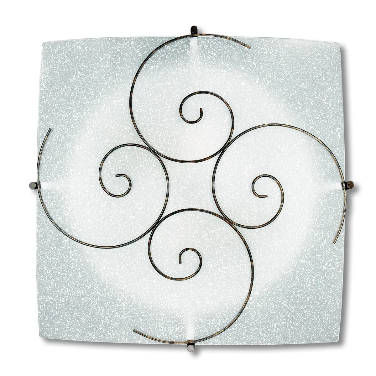 I-070207-4 - Plafonnier Satin Carré Verre Boucles...