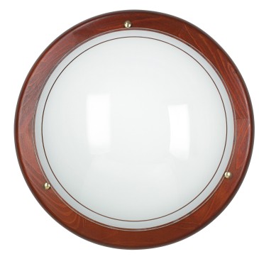 07 / 03812- Plafonnier rond en verre blanc avec cadre en bois Lampe classique E27