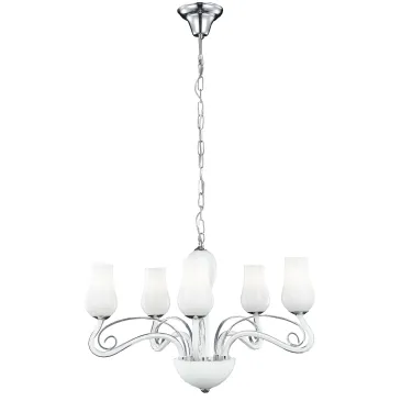 I-ANGEL/5 - Lampadario a Sospensione Classico Vetro Soffiato Bianco Trasparente Decoro Cromato E14